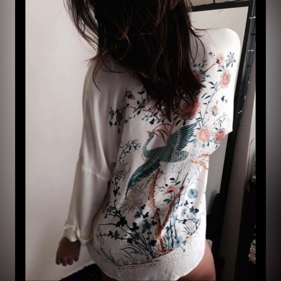 JENS PIRATE BOOTY x FREE PEOPLE BOHO FLORAL PEACOCK CRANE KIMONO ANTHROPOLOGIE - Picture 9 of 9